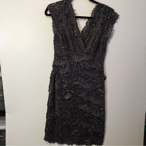 Very pretty grey Georgian evening out cocktail dress with beads,lace& sequins.